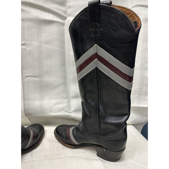 Vintage Miss Capezio Women's 5.5 Western Cowboy Boots‎ Black Leather V-Stripe - Picture 8 of 16